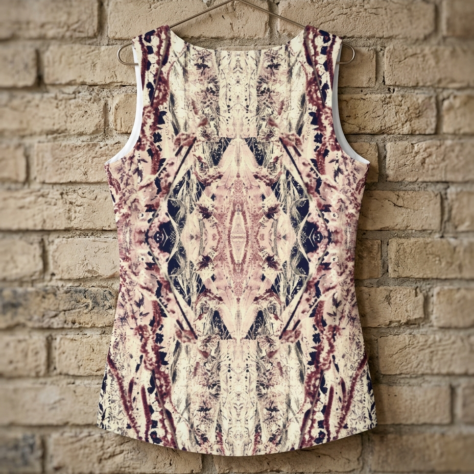 Patterned tank top hanging on a brick wall