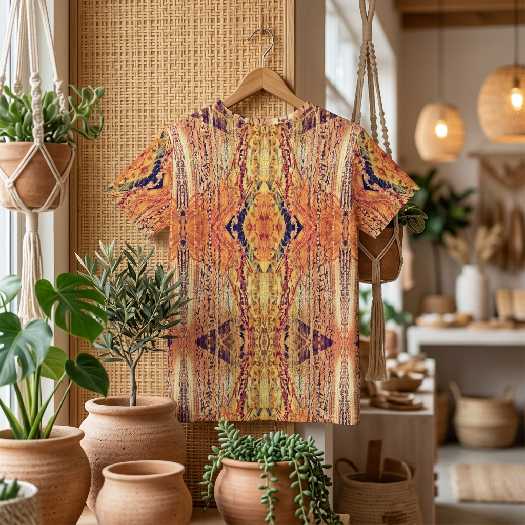 Golden Amber Dried Floral Cotton Stretch Tee | Gena Sage