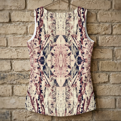 Patterned tank top hanging on a brick wall