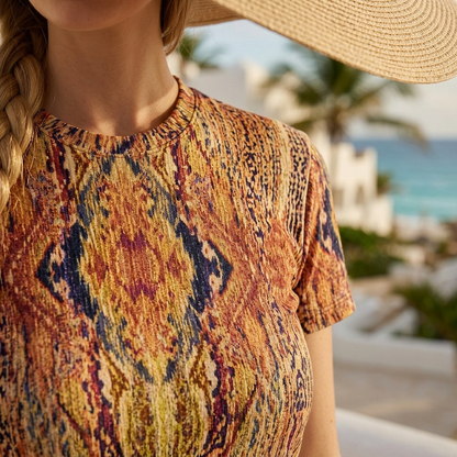 Golden Amber Dried Floral Cotton Stretch Tee | Gena Sage