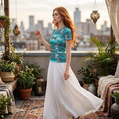 Tidal Mirror Turquoise Reflection Cotton Stretch Tee | Gena Sage
