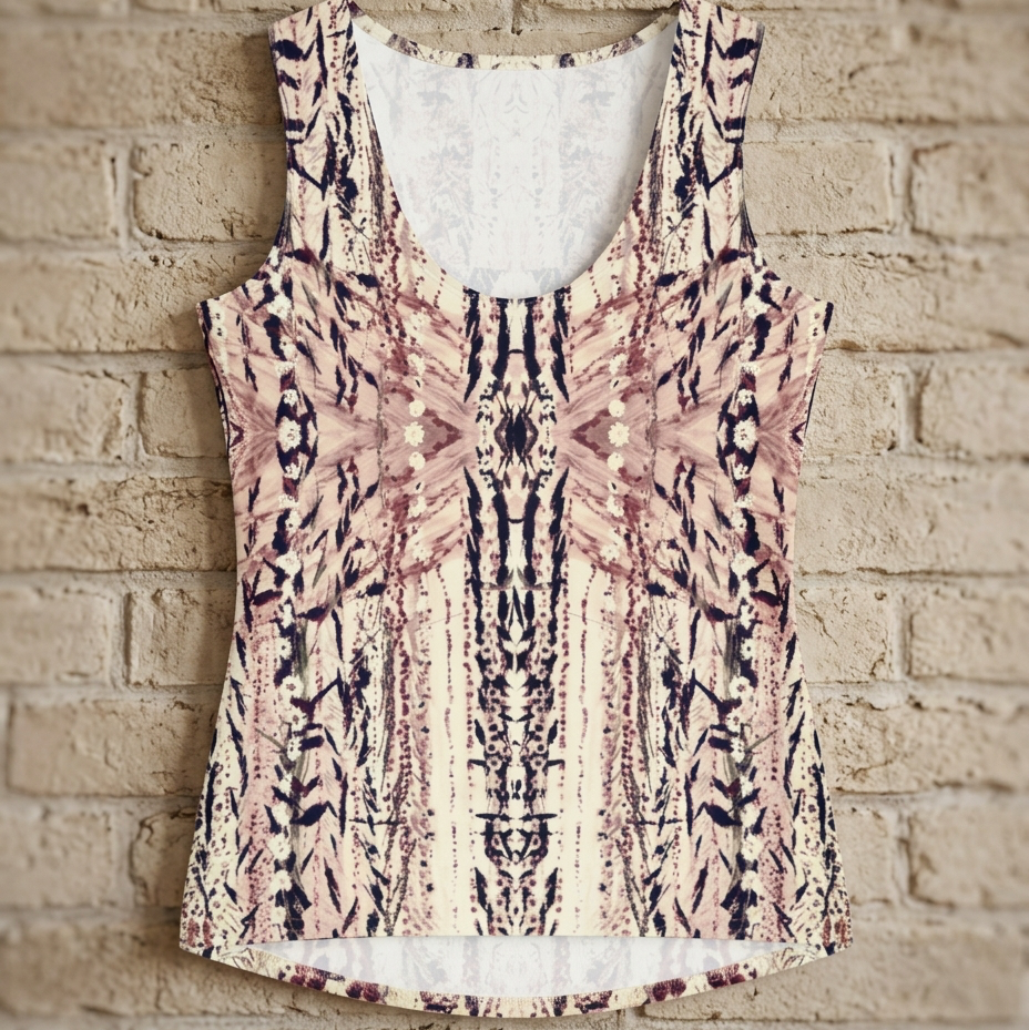 Rosewood Blush Ivory Abstract Botanical Cotton Tank | Gena Sage