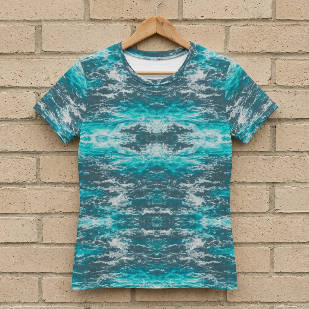 Tidal Mirror Turquoise Reflection Cotton Stretch Tee | Gena Sage