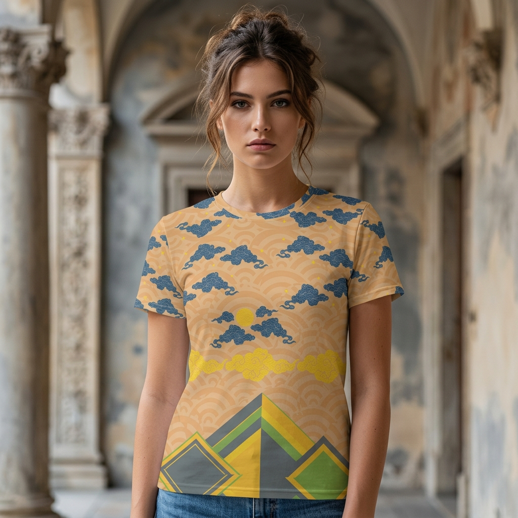 Japan Sky Reflective Mountains Mustard Women's T-shirt
