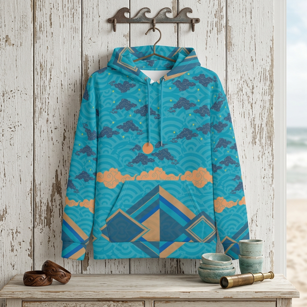 Japan Sky Reflective Mountains Turquoise Beach Hoodie Cozy Sweatshirt