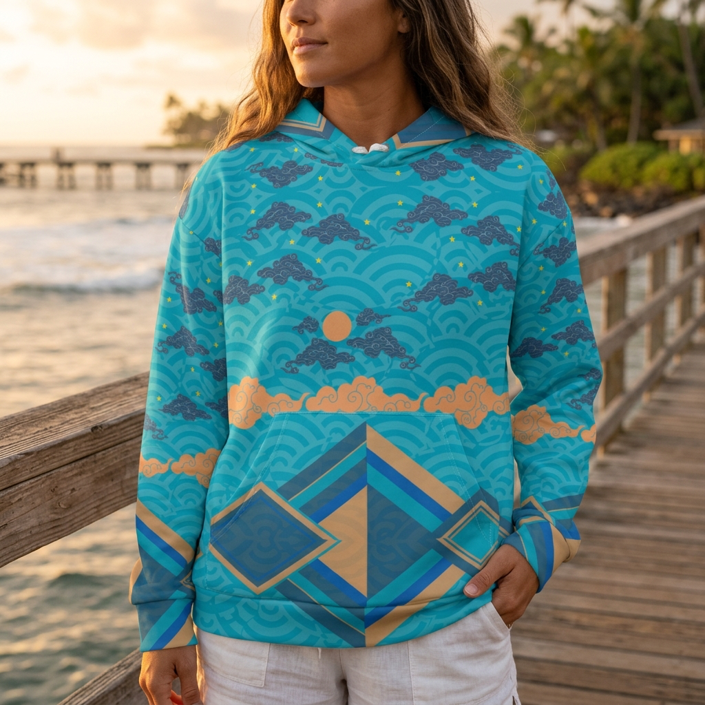 Japan Sky Reflective Mountains Turquoise Beach Hoodie Cozy Sweatshirt