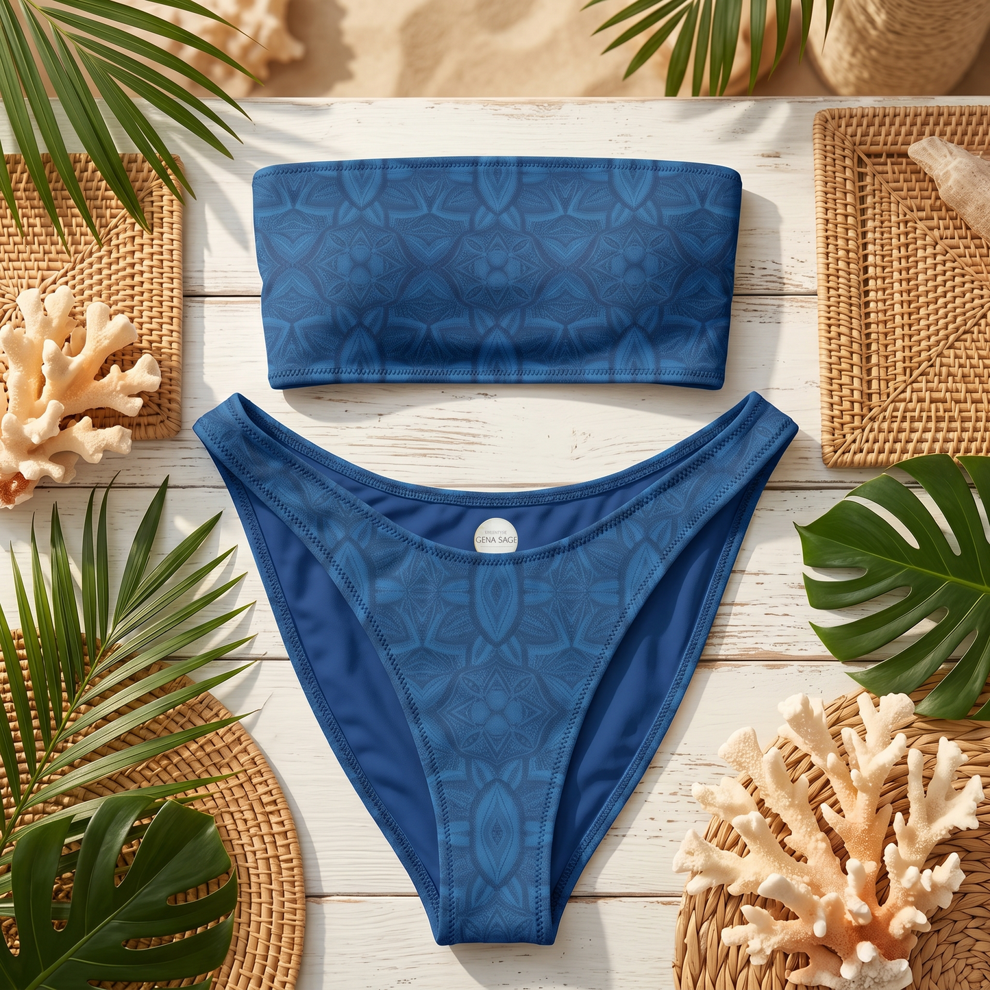 Deep Tide Blue Mandala Drift Bandeau Bikini | Swim Set & Separates